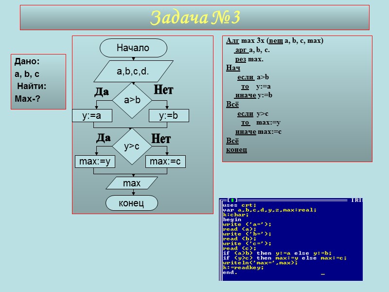 Задача №3 Алг max 3x (вещ a, b, c, max)    